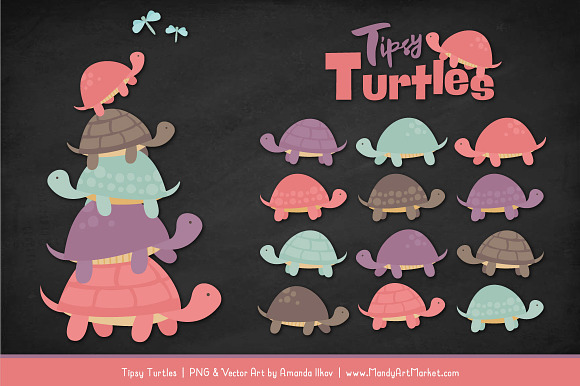 Vintage Girl Turtle Stack Clipart in Illustrations - product preview 1