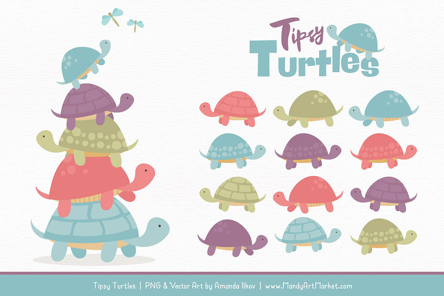 Vintage Turtle Stack Clipart in Illustrations - product preview 8
