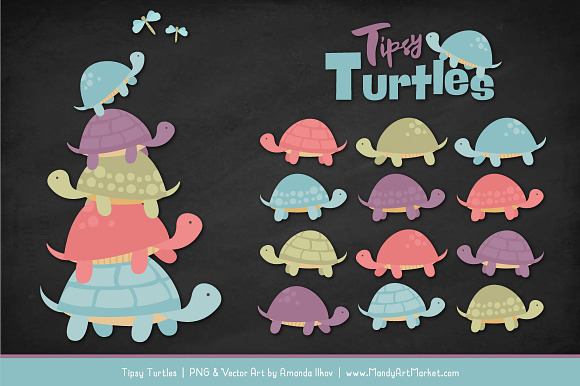 Vintage Turtle Stack Clipart in Illustrations - product preview 1
