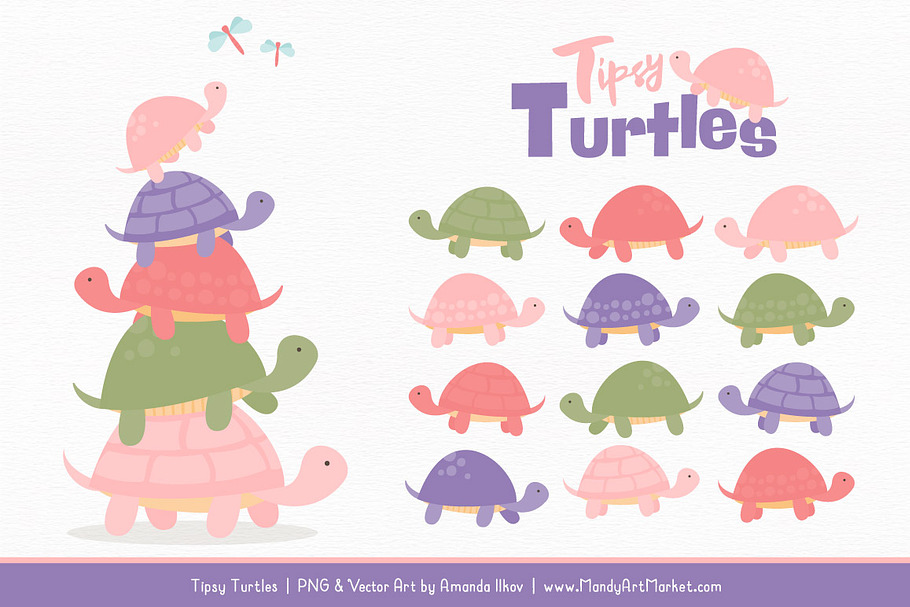 Wildflowers Turtle Stack Clipart in Illustrations - product preview 8