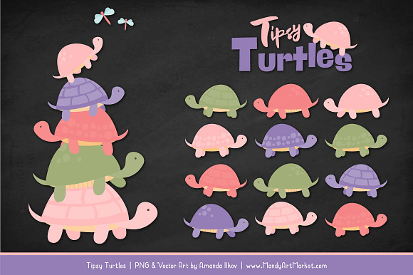 Wildflowers Turtle Stack Clipart in Illustrations - product preview 1