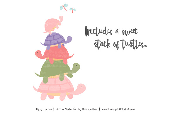 Wildflowers Turtle Stack Clipart in Illustrations - product preview 2