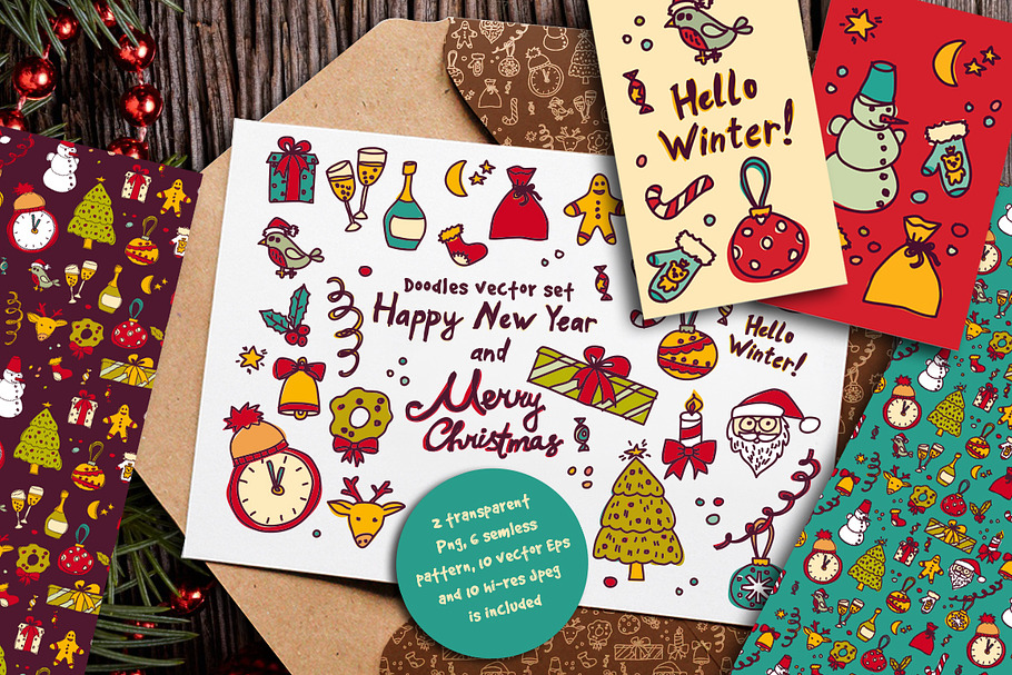 New Year and Xmas doodles vector set in Illustrations - product preview 8