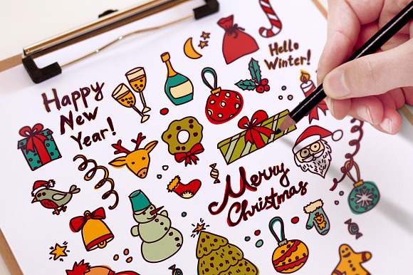 New Year and Xmas doodles vector set in Illustrations - product preview 2