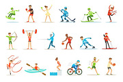 Adult People Practicing Different Olympic Sports Set Of Cartoon Characters In Sportive Uniform Participating In Competition