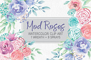 Watercolor wreath of 'mod' roses
