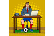 Businessman soccer pop art vector illustration