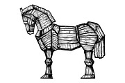 Trojan horse engraving vector illustration
