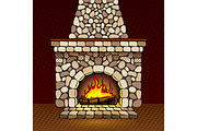 Fireplace at home pop art vector illustration