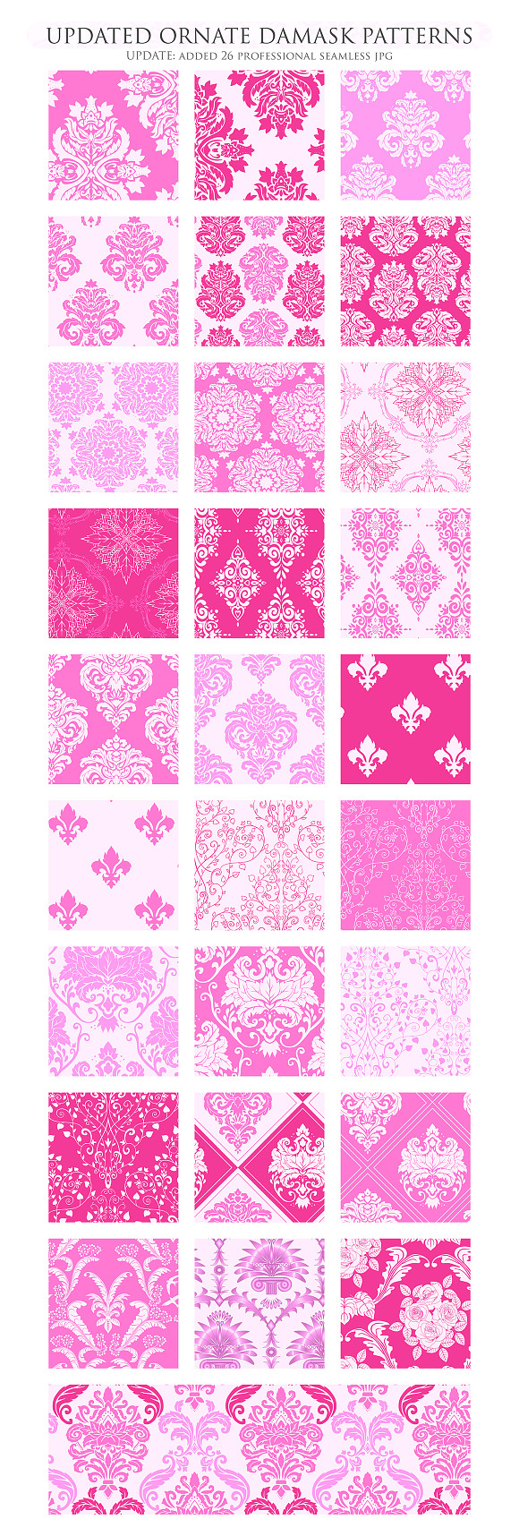 28 Bright Pink Damask Digital Paper in Patterns - product preview 2