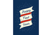 Happy new year. Ribbon banner in engraving style