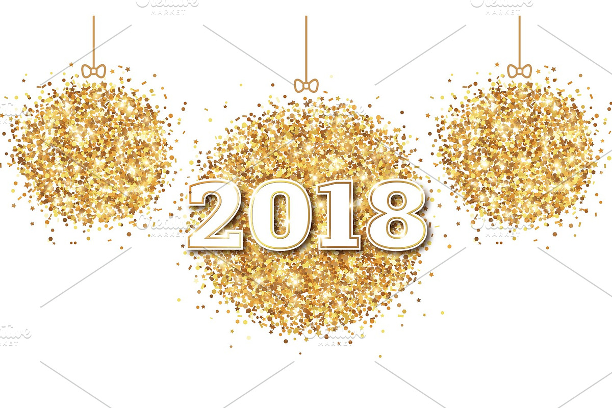 2018 Numbers and Gold Baubles on White in Illustrations - product preview 8