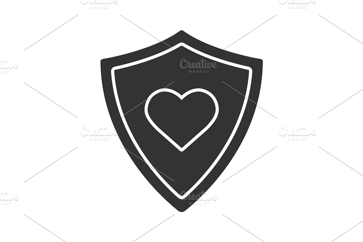Shield with heart shape glyph icon in Graphics - product preview 8