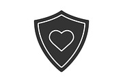Shield with heart shape glyph icon