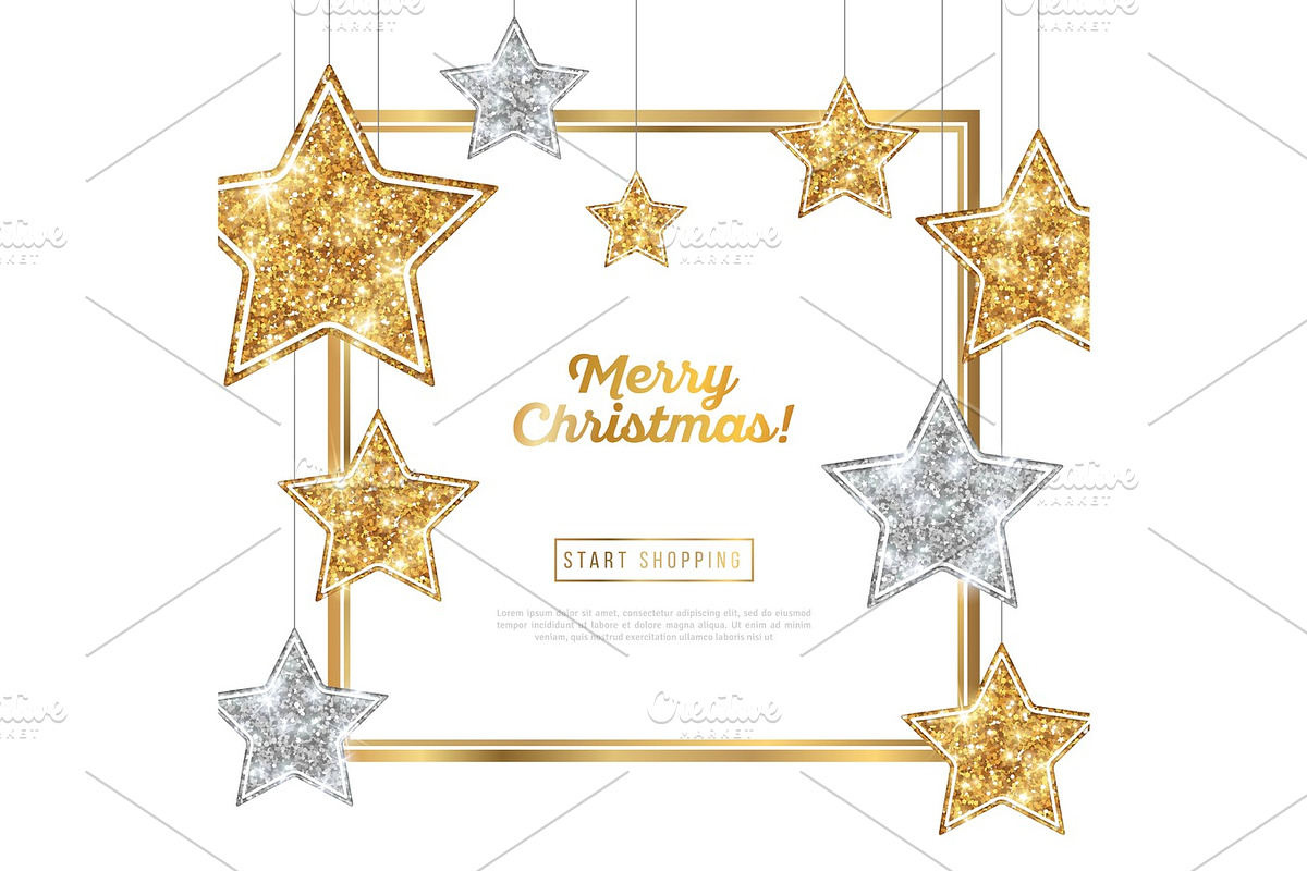 Christmas Frame with Silver and Gold Stars in Illustrations - product preview 8