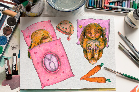 Little Cute Bunnies in Illustrations - product preview 1
