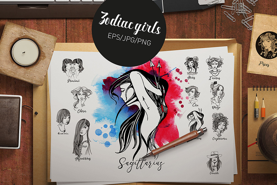 Zodiac girls in Illustrations - product preview 8