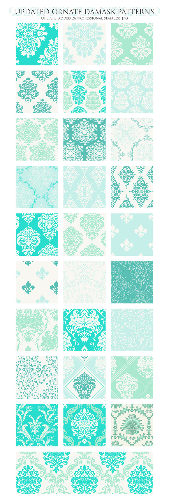 28 Mint Damask Digital Paper in Patterns - product preview 2