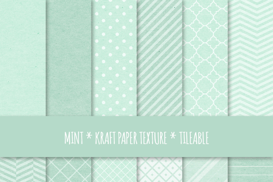 Mint Kraft Paper Seamless Patterns