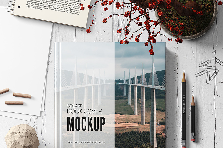 Square Book Mockup in Print Mockups - product preview 8