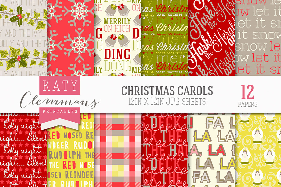 Christmas Carols digital paper pack