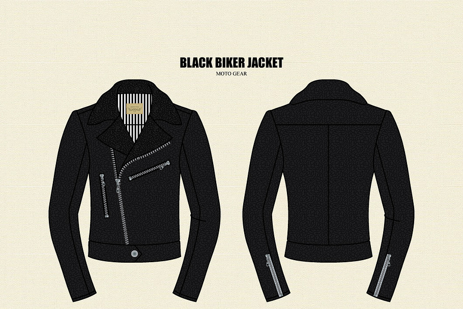 Men Black Leather Biker Jacket in Illustrations - product preview 8