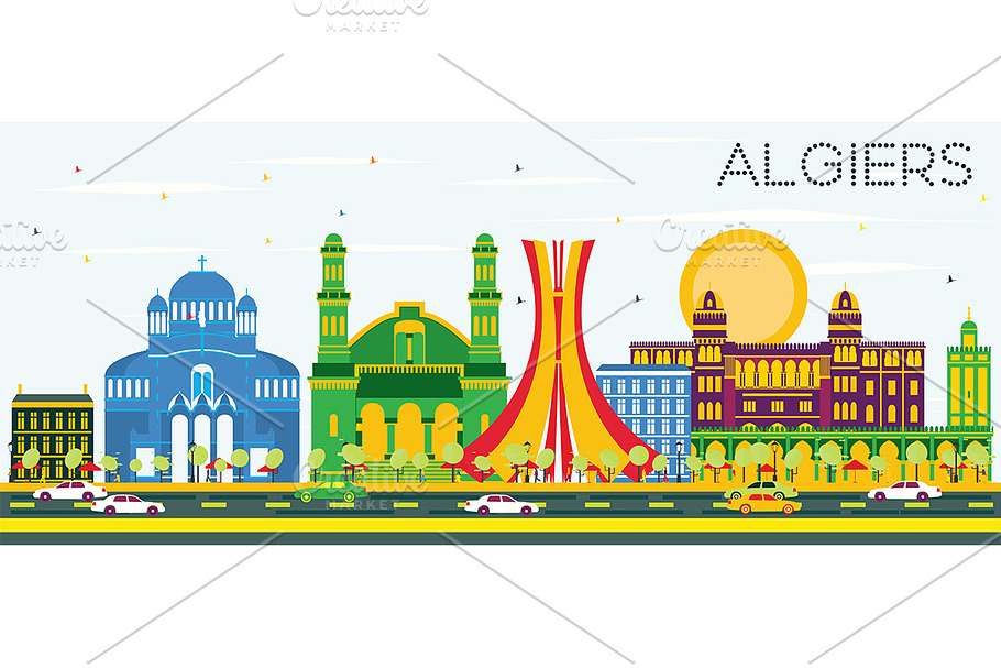 Algiers Skyline with Color Buildings in Illustrations - product preview 8