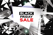 Black Friday Sale. Realistic fiery explosion. Big Sale. Discount. Trendy Geometric elemets and frame in paper cut style. For brochure, flyer. Simple geometry. Black background. Vector