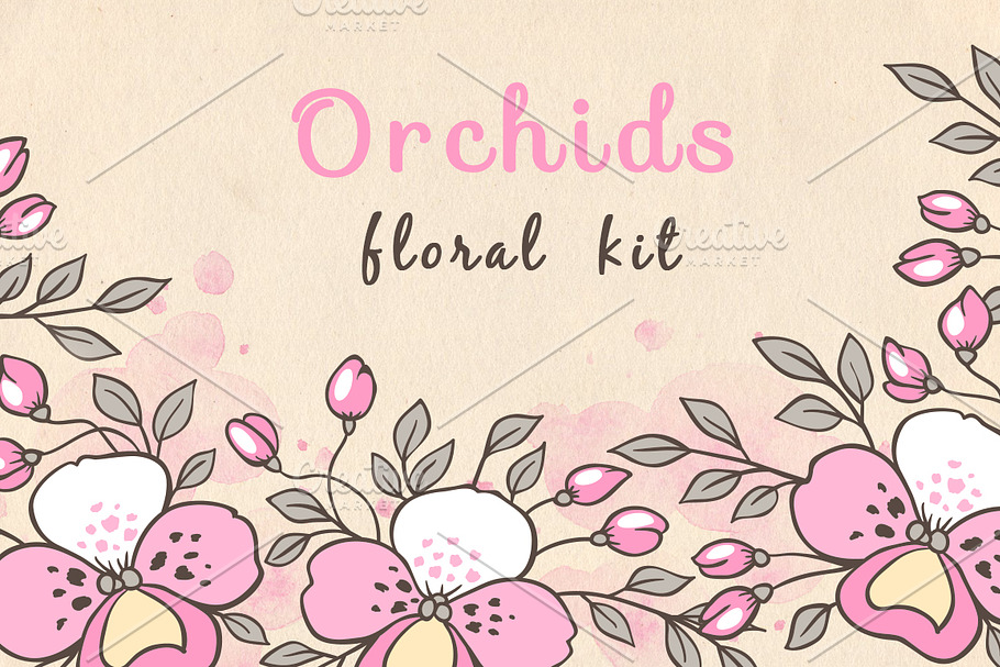 Doodle Design Elements with Orchids in Illustrations - product preview 8