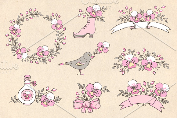 Doodle Design Elements with Orchids in Illustrations - product preview 2