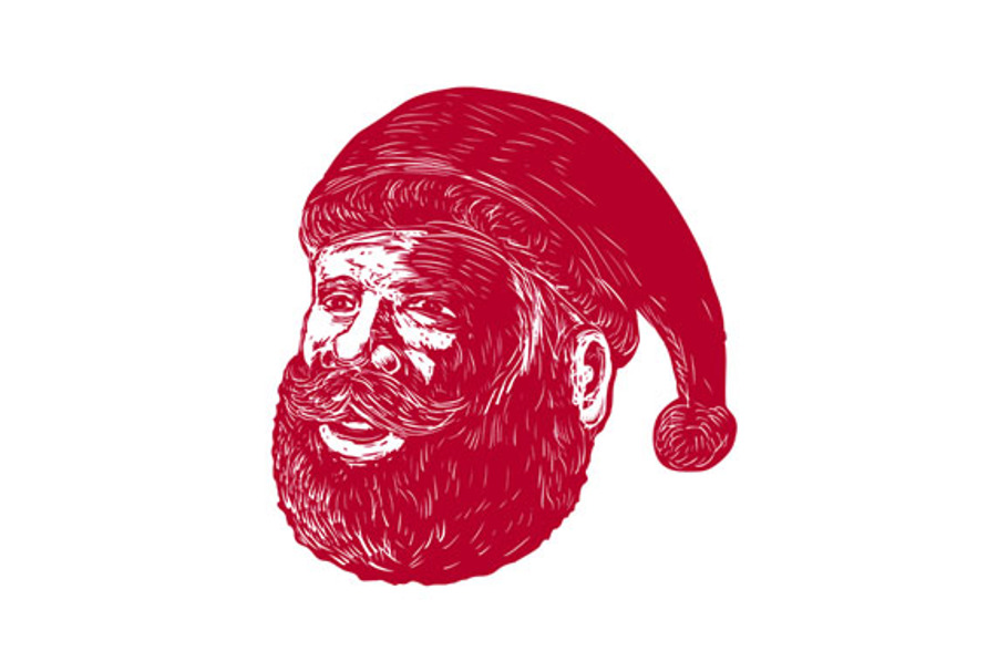 Santa Claus Head Woodcut