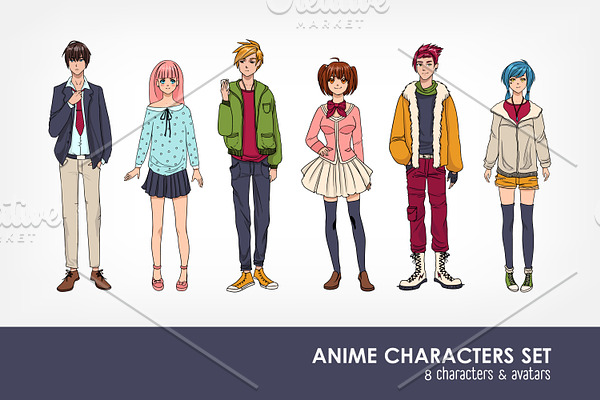 Set of cute anime characters avatar