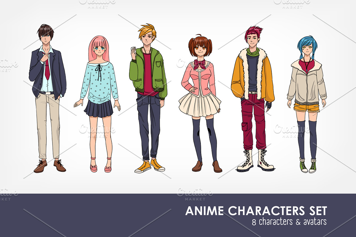 Set of cute anime characters avatar in Illustrations - product preview 8
