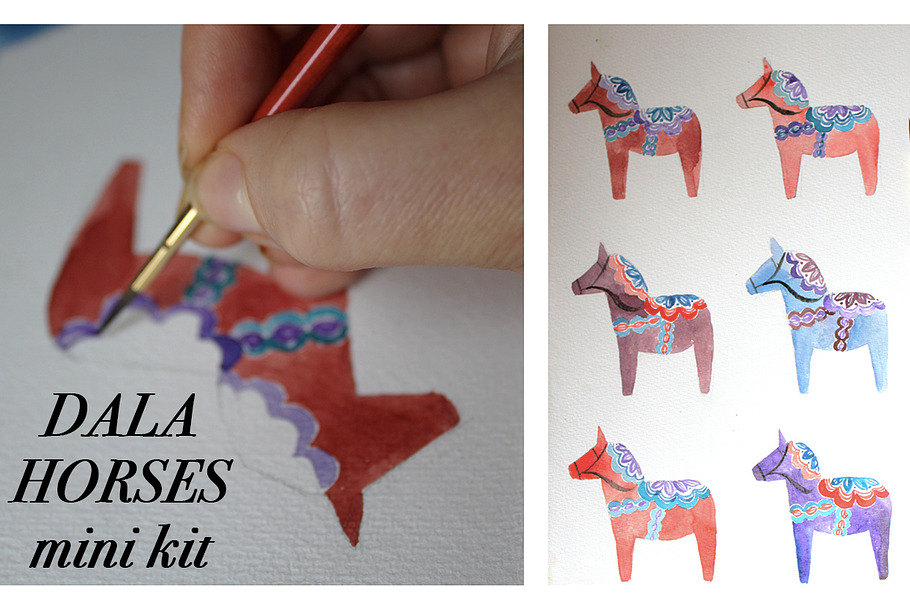 Watercolor Dala Horse Mini Kit