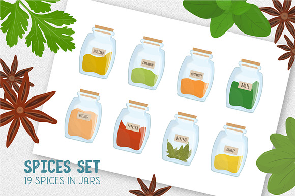 Set of 19 spices in jars in Illustrations - product preview 1
