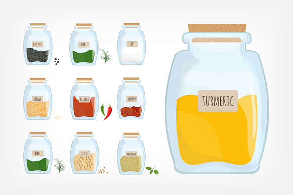 Set of 19 spices in jars in Illustrations - product preview 2