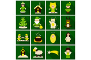 Set of Flat Icons with shadow Christmas