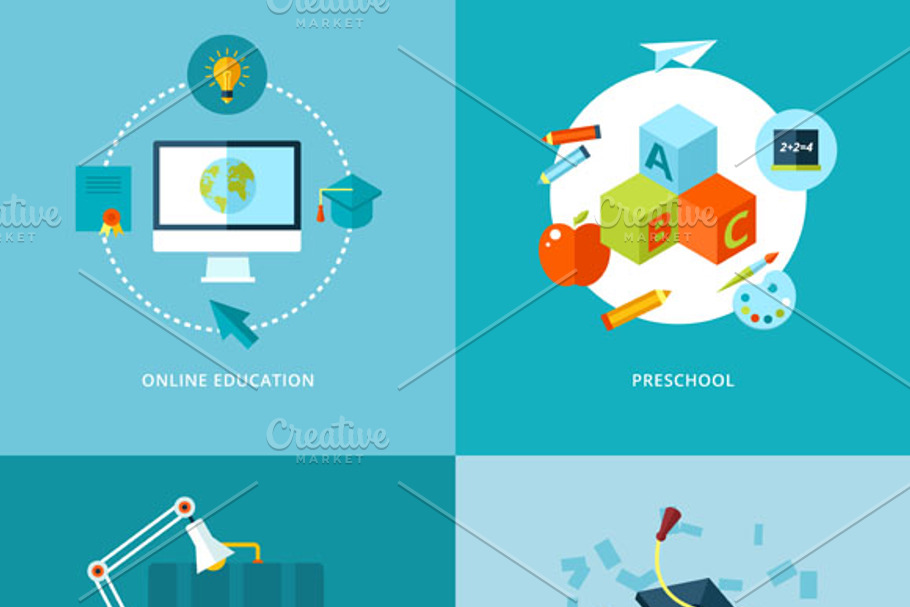 Flat School and Education Icons Set