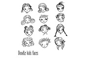 Doodle kids faces hand drawn avatars