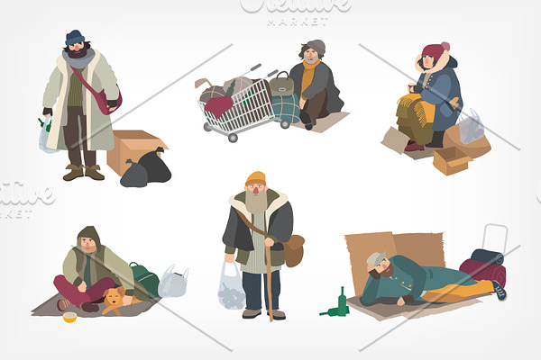 Set of homeless people