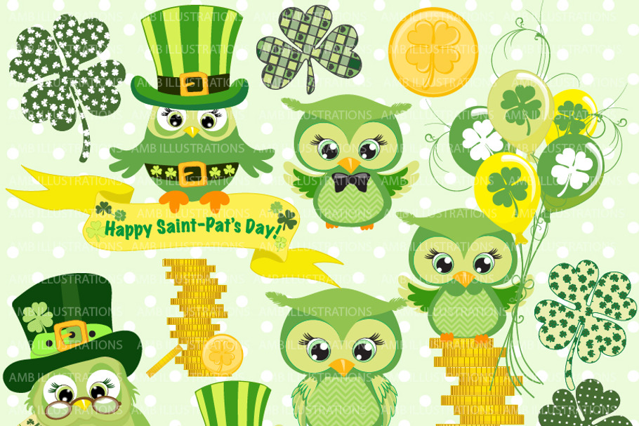 St. Paddy's Day Owls Clipart AMB-825 in Illustrations - product preview 8