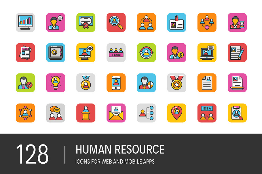 128 Human Resource Icons in Graphics - product preview 8