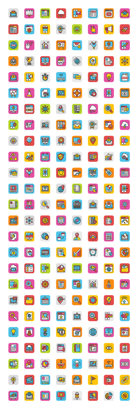 200 Digital Internet Marketing Icons in Icons - product preview 1