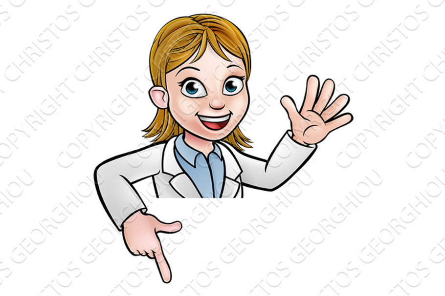 Cartoon Scientist Character Pointing at Sign in Illustrations - product preview 8
