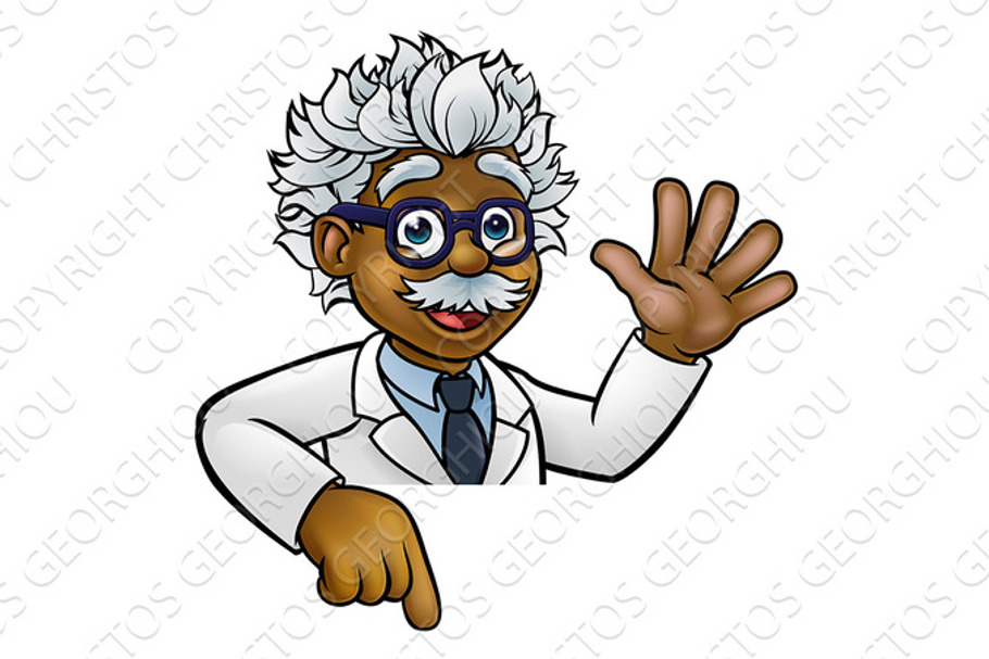 Cartoon Scientist Professor Pointing at Sign in Illustrations - product preview 8