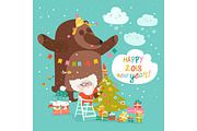 Christmas card with Santa Claus and bear
