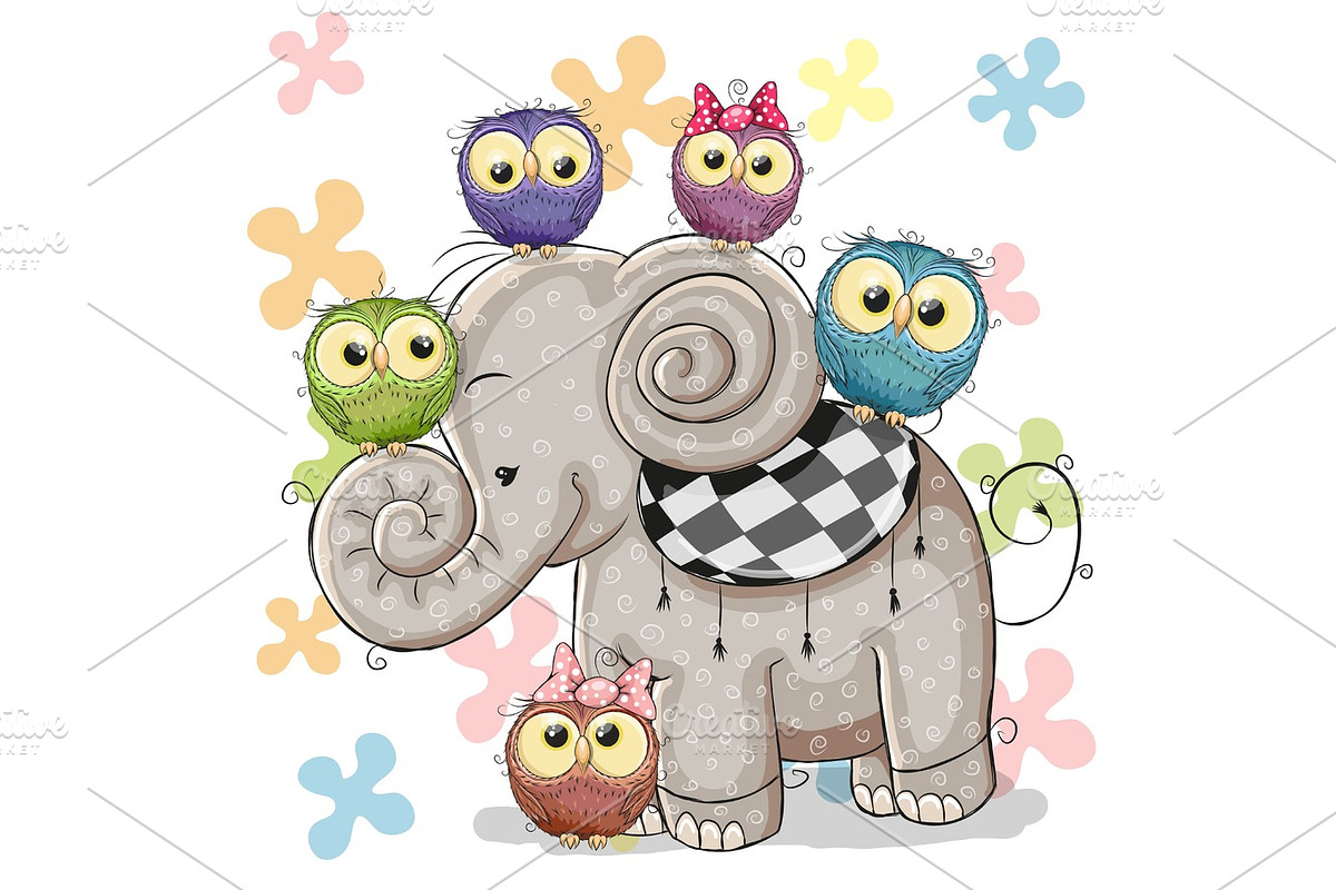 Elephant and Owls in Illustrations - product preview 8