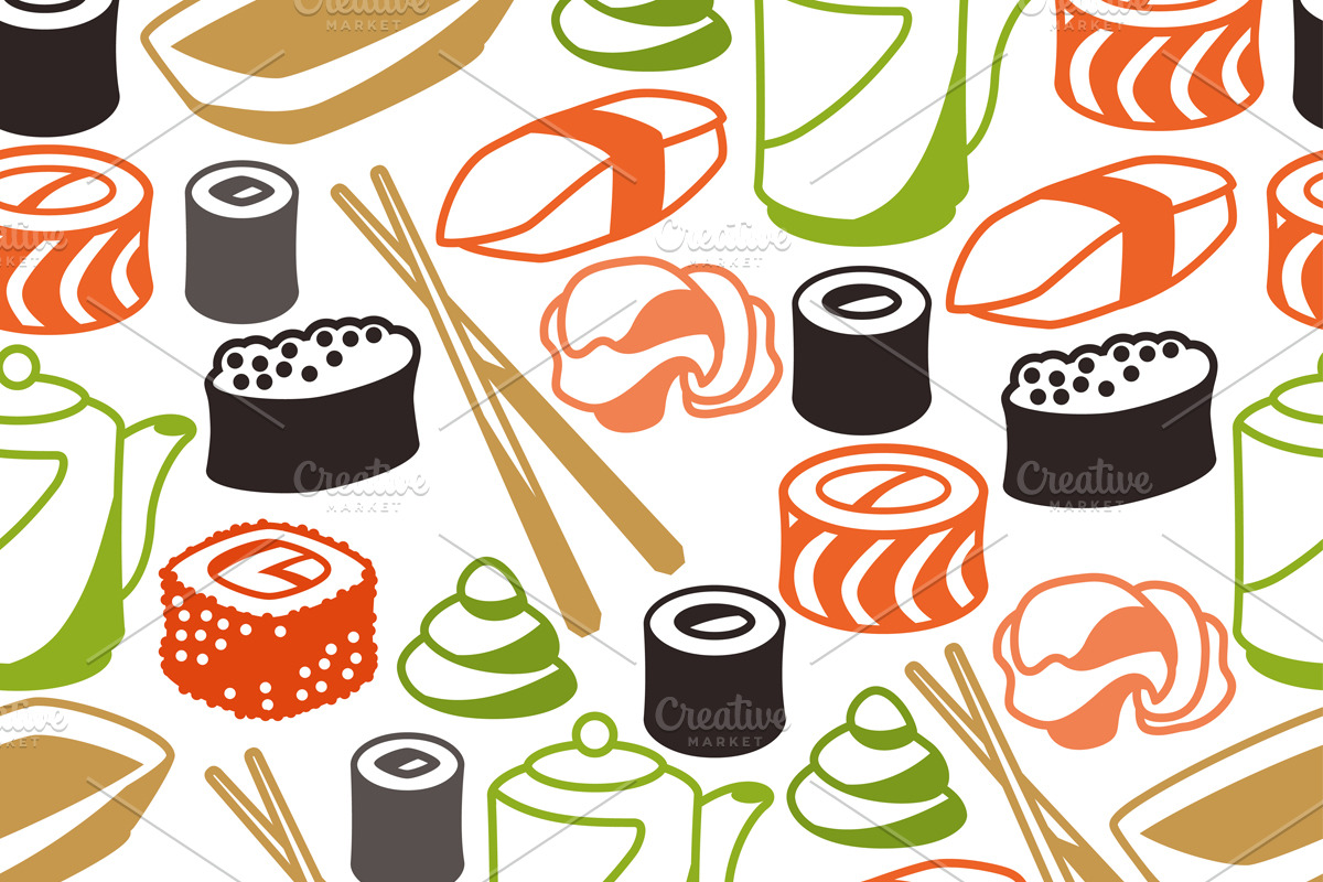 Seamless patterns with sushi. in Patterns - product preview 8