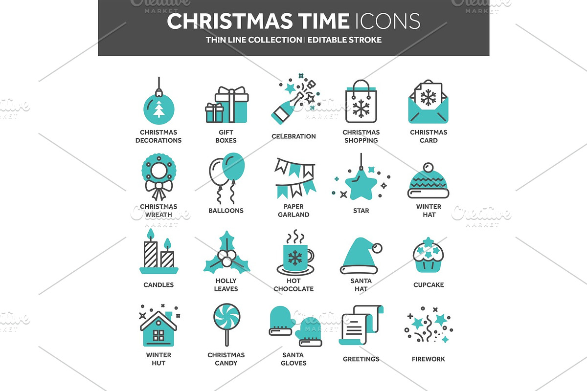 Christmas and New Year. Winter holidays. Santa. December. Thin line web icon set. Outline icons collection.Vector illustration. in Objects - product preview 8