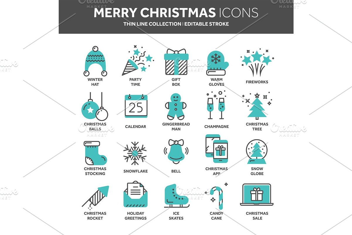 Christmas and New Year. Winter holidays. Santa. December. Thin line web icon set. Outline icons collection.Vector illustration. in Objects - product preview 8